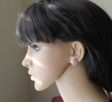 Custom pearl color, Bridesmaid gift SET, Bridesmaid earrings, Pearl necklace, bracelet and stud earrings SET- Cubic Zirconia-Wedding jewelry