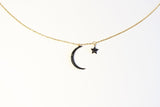Star moon necklace, Celestial necklace, Star Moon necklace, Black crescent moon necklace, Astronomy necklace, Sisterhood, Friendship gift