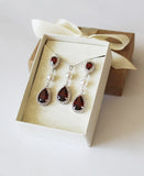 Burgundy red bridal necklace earrings, Garnet bridesmaid earrings, Bridesmaid gift, Bridal earring necklace set, Wedding bridesmaid jewelry