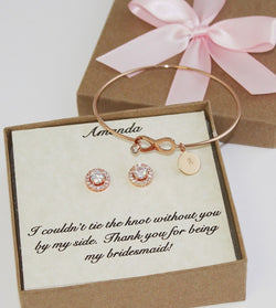 Bridesmaid bracelet and earrings set, Cubic Zirconia bridesmaid gift, Bridesmaid necklace, Bridesmaid earrings, Infinity bangle bracelet set