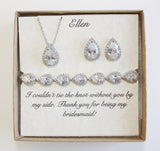 Custom CZ bridesmaid set, Personalized bridesmaid earrings, Necklace earrings bracelet set, bridesmaid gift, Bridesmaid bracelet earrings