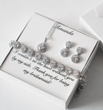 Custom bridal gift set, Round CZ necklace earrings bracelet SET, Cubic Zirconia, Bridesmaid earrings set, Bridesmaid bracelet earrings gift