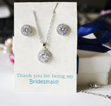 Personalized bridesmaid earring necklace set AAA CZ halo stud bracelet necklace Bridesmaid jewelry gift Bridesmaid earrings Wedding necklace