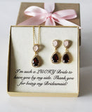 Bridal jewelry set, Blush pink burgundy tear drop CZ earrings, Opal pink garnet Bridesmaid earring,Wine red earrings,Bridesmaid jewelry gift