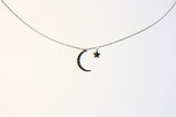 Star moon necklace, Celestial necklace, Star Moon necklace, Black crescent moon necklace, Astronomy necklace, Sisterhood, Friendship gift