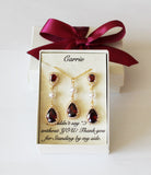 Burgundy red bridal necklace, Wine red bridesmaid earrings necklace gift, Dark red wedding jewelry Deep red CZ pearl wedding necklace set