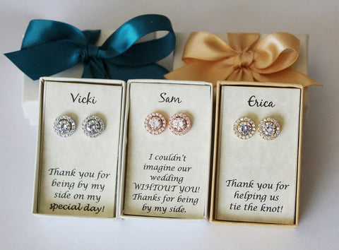 Custom pearl color Cubic Zirconia bridesmaid gift bridesmaid earrings bracelet Bridesmaid necklace earrings Personalized wedding gift Bridal