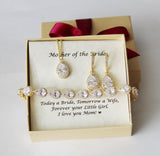 Personalized Mother of the groom gift, Mother of the bride, Bridal earrings necklace set, Mother of the bride earrings, Mothers bracelet