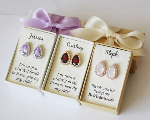 Custom color bridesmaid earrings, bridesmaid necklace earrings set, Lavender earrings bracelet Opal bridesmaid earrings Birthstone necklace