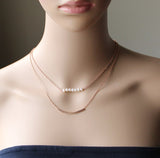 Double strand real pearl bar necklace- Curve bar necklace- Pearl floating necklace- Bridesmaid necklace- Wedding jewelry- Gold bar necklace