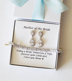Mother of the bride, Mother of the groom, Bridal bracelet, Mother wedding bracelet earrings set, Mother wedding earrings, Mothers bracelet
