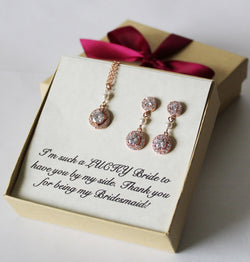 Bridesmaid gift set, double round CZ bridesmaid necklace bracelet earrings, Bridesmaid necklace earrings set, Wedding jewelry, Bridal gift