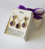 Purple plum bridesmaid jewelry set, Dark purple bridesmaid earrings necklace gift Cubic Zirconia earring Bridal party purple bridesmaid gift
