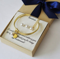 Custom pearl color tie the knot bracelet, Pearl knot jewelry, Knot bracelet bridesmaid gift, Tie the knot bridesmaid jewelry, Dark grey set