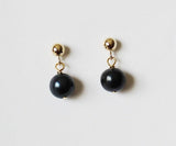 Round peacock black fresh water pearl ball stud earrings, 14K gold filled Real black pearl post earrings Sterling Silver Bridesmaid earrings