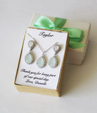 Opal light mint bridesmaid necklace earrings set, Bridesmaid earrings gift, Bridesmaid jewelry set, mint green earrings, Opal wedding set 7