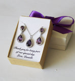 Purple plum bridesmaid jewelry set, Dark purple bridesmaid earrings necklace gift Cubic Zirconia earring Bridal party purple bridesmaid gift