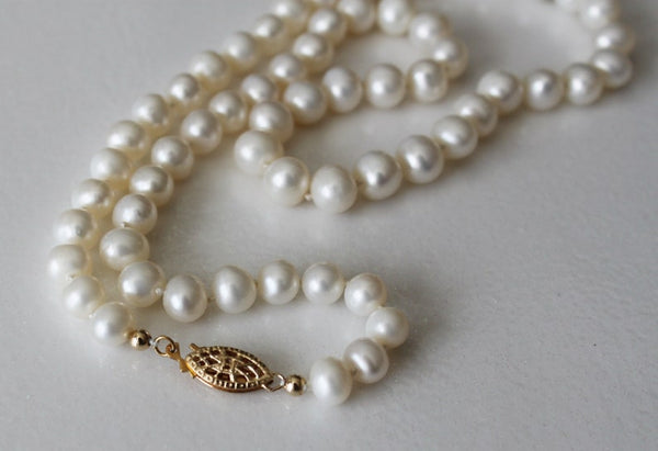 Hand knotted Genuine Pearl Necklace Earrings SET, bridal pearl necklace set, pearl stud earrings, Bridesmaid gift set, Birthday Christmas