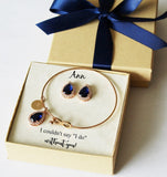 Custom color Navy blue bangle bridesmaid bracelet earrings set bridesmaid earrings Navy bridesmaid gift infinity bracelet, Navy blue jewelry