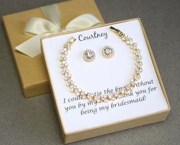 Personalized tie the knot bracelet and earrings set. Bridesmaids gift –  pearlland88