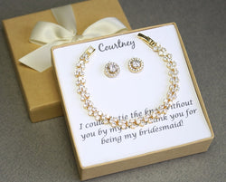 Gold bridesmaids CZ bracelet earrings set bridesmaid gift Bridesmaid necklace earrings Round bridesmaid earrings Rose gold Bridal party gift
