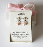 Custom pearl color bridesmaid earrings, Bridal bracelet earrings set, Blush pink cubic zirconia bridesmaid gift, Light Pink wedding earrings