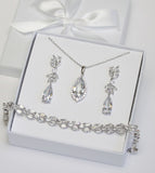 Custom bridal jewelry Bridal necklace earrings bracelet wedding earrings bridesmaid earrings bridal jewelry raindrop heart CZ crystal gift