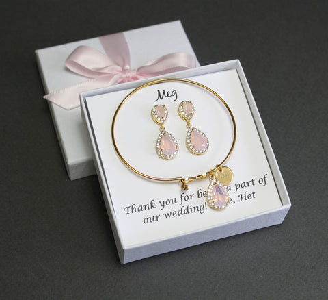 Blush opal pink Bridesmaid earrings Blush pink bridesmaid bracelet earrings set Bridesmaid gift Opal pink necklace earrings Bridal gift set