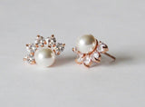 Custom pearl color Clip on earrings Bridesmaid gift Bridesmaid earrings Pearl necklace earrings bracelet set Cubic Zirconia Wedding earrings