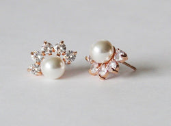 Custom pearl color, Bridesmaid gift SET, Bridesmaid earrings, Pearl necklace, bracelet and stud earrings SET- Cubic Zirconia-Wedding jewelry