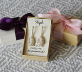 Navy bridesmaid earrings Sapphire blue bridesmaid gift Bridesmaid necklace earrings bracelet Zirconia bar post studs blue wedding earrings
