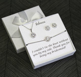 Personalized bridesmaid earring necklace set AAA CZ halo stud bracelet necklace Bridesmaid jewelry gift Bridesmaid earrings Wedding necklace