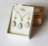 Light mint bridesmaid necklace, Opal mint green bridesmaid earrings, Light mint earrings,Bridesmaid gift, Aqua bridesmaid necklace earrings