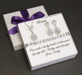Personalized bridesmaid gift pear CZ bridesmaid earrings Bridesmaid bracelet earrings set Silver necklace earrings set bridesmaid jewelry