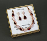 Bridal jewelry set, Blush pink burgundy tear drop CZ earrings, Opal pink garnet Bridesmaid earring,Wine red earrings,Bridesmaid jewelry gift