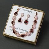 Bridal jewelry set, Blush pink burgundy tear drop CZ earrings, Opal pink garnet Bridesmaid earring,Wine red earrings,Bridesmaid jewelry gift
