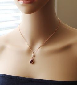 Burgundy red bridal necklace, Wine red bridesmaid earrings necklace gift, Dark red wedding jewelry Deep red CZ pearl wedding necklace set