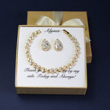 Custom Engraved Tear drop CZ bridesmaid gift, Cubic Zirconia bracelet earrings set, bridesmaid necklace, Bridesmaid earrings, Pear CZ studs