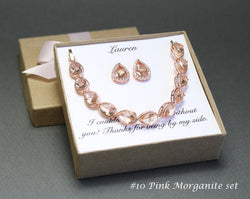 Pink morganite wedding jewelry gift, bridesmaid earrings, Blush Morganite necklace bracelet set, Bridesmaid jewelry set, Morganite jewelry