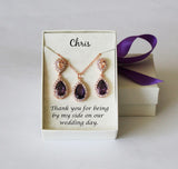 Deep purple champagne bridesmaid gift bridal jewelry wedding necklace earrings bracelet Plum purple bridesmaid earrings Bridesmaid bracelet