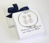 Custom Opal CZ earrings, bridesmaid gift Opal cubic zirconia bridesmaid earrings Bridesmaid jewelry bangle bracelet Bridal opal jewelry set