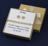 Bridesmaid gift Cubic Zirconia bracelet earrings Bridal party set Wedding jewelry Flower girl gift Bridesmaid earrings necklace Round studs
