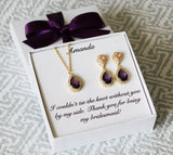Custom champagne purple bridesmaid earrings bracelet champagne purple plum bridesmaid bracelet earrings Dark purple bridesmaid necklace gift