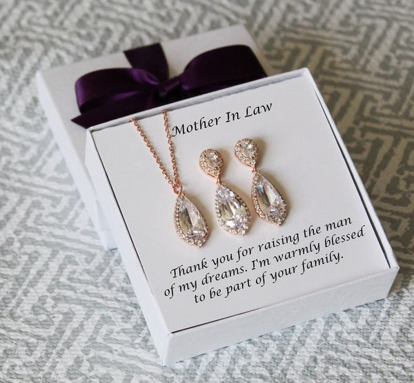Mother raindrop earrings necklace gift mother of the bride gift Mother of the groom Mother in law gift Mother necklace earrings set For moms
