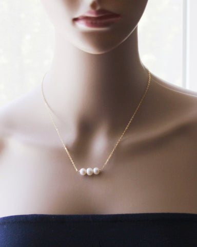 Fresh water pearl necklace, pearl bar, triple pearl necklace, 14K gold filled necklace, Bridesmaids necklace, Rose Gold pearl necklace