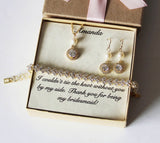 Bridesmaid earrings bracelet set Round cubic zirconia Bridal gift Bridal jewelry rose gold necklace earrings Bridesmaid gift Wedding jewelry