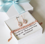 Bridesmaid gift Pink Morganite CZ post bridesmaid earrings Silver bridesmaid bracelet earring necklace Bridal party jewelry Blush bridesmaid