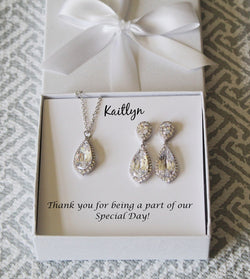 Raindrop wedding earrings gift Bridal jewelry set bridesmaid gift Wedding earrings Wedding necklace rose gold bridesmaid necklace earrings