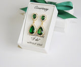 Emerald bridesmaid earrings Emerald wedding bracelet earrings necklace set Green bridal jewelry set Green bridesmaid necklace Wedding gift