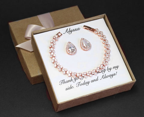 Custom color tear drop CZ bridesmaid gift, Cubic Zirconia bracelet earrings set, bridesmaid necklace, Bridesmaid earrings, Wedding jewelry